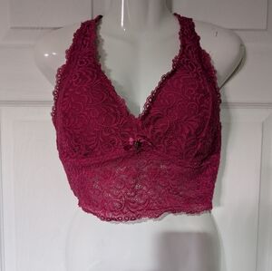 Lace Bralette Crop Top - Deep Berry